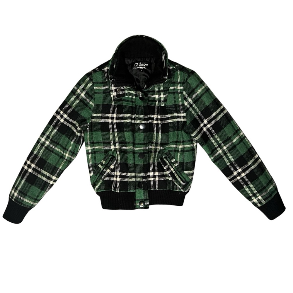 Ci Sono Green Black White Plaid Bomber Jacket Size S